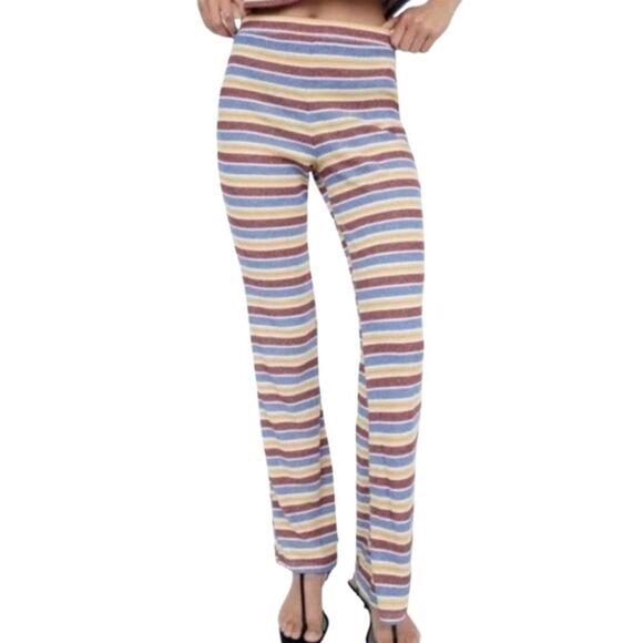 Zara Multicolored Striped Ribbed Flare Knit Pants Size Small - Picture 1 of 12